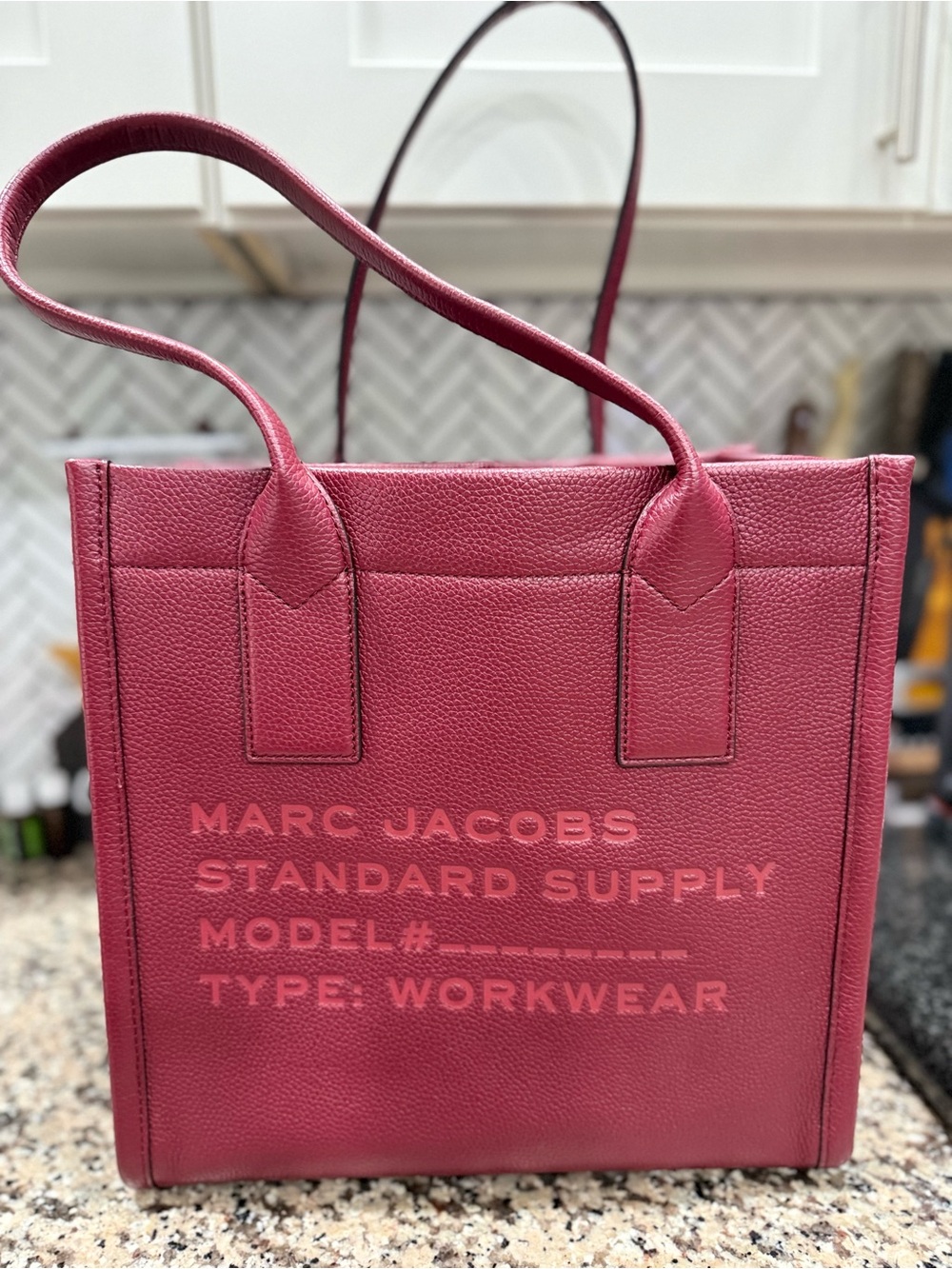 Marc Jacobs Rose Burgundy Pebbled Leather Workwear Tote